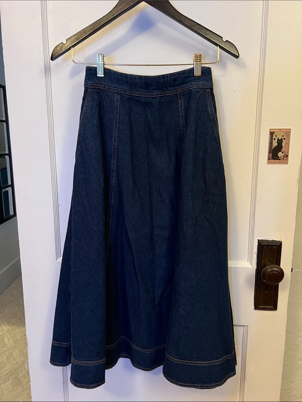 Reformation Dark Indigo Jeans Skirt with Contrast Stitching